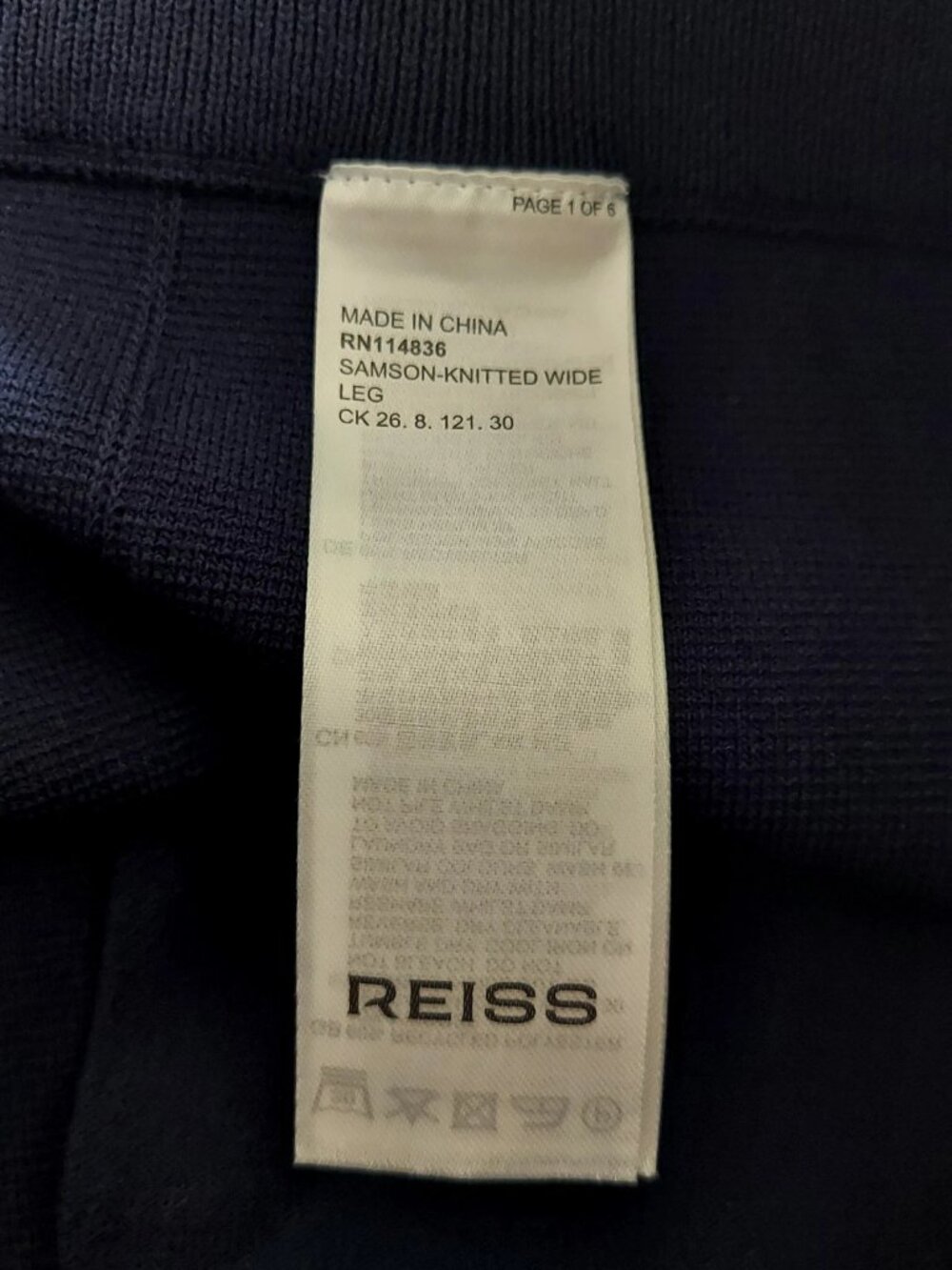 Reiss Womens Pants Size Medium Navy Blue Knitted Side Stripe Wide Leg Trousers - Picture 7 of 9